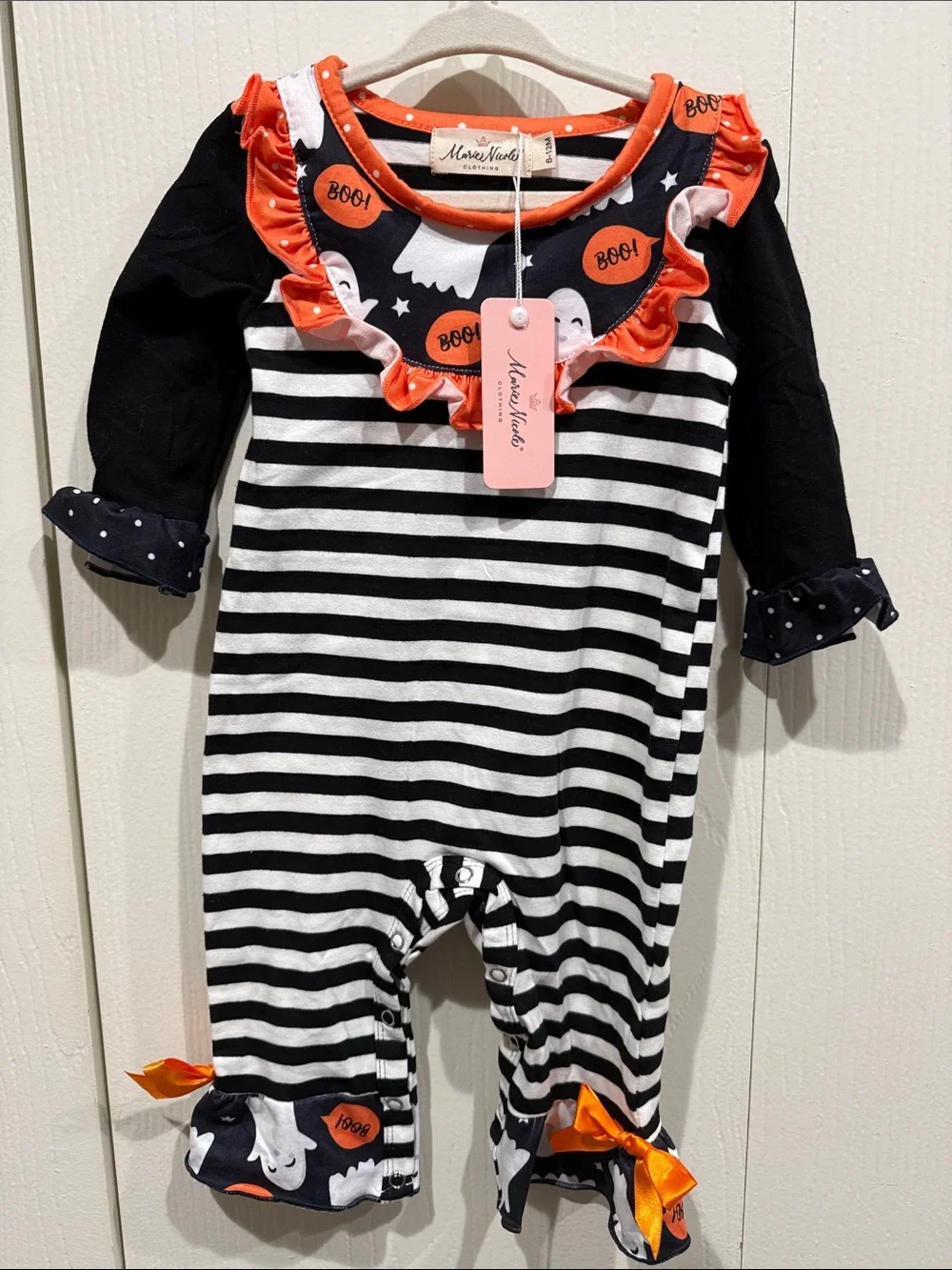 Marie Nicole Boutique One Piece Halloween Baby Button Romper Sz 6-9 months NWT